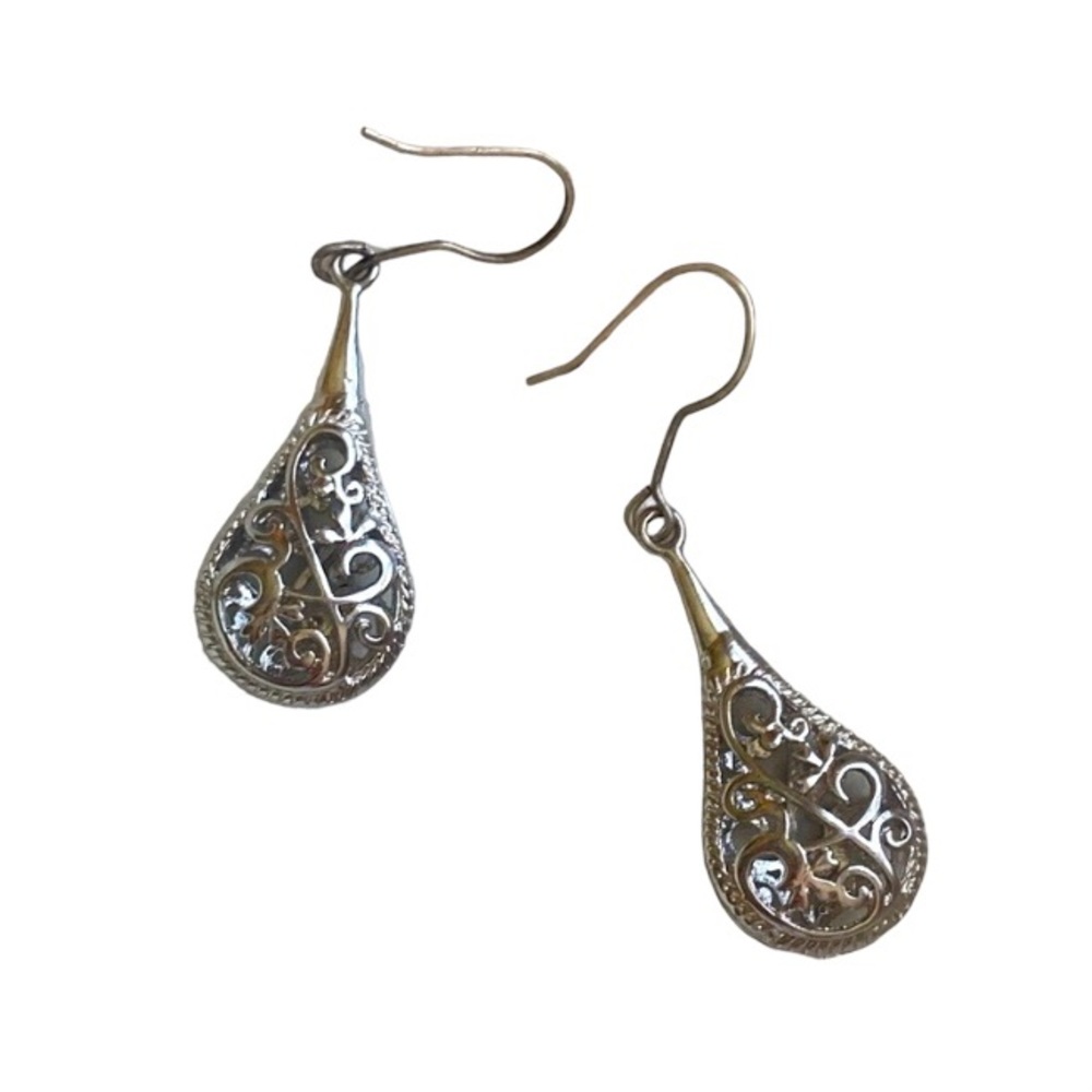 Silver Fancy Vintage Filigree Teardrop Earrings
